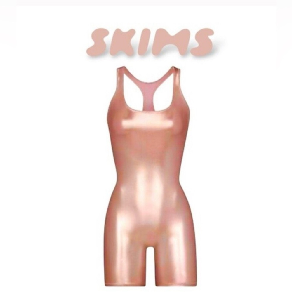 SKIMS Metallic Swim Cycle Suit - Champagne / Size S / NWT rose gold copper color